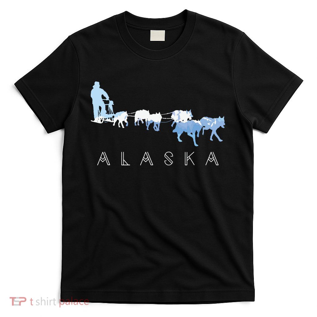 Alaska Sled Dogs Mushing Sled Dog Team Snow Mountain Scene T-Shirt