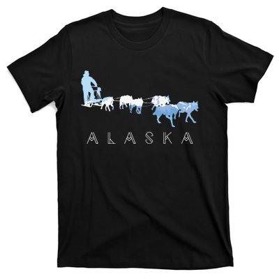 Alaska Sled Dogs Mushing Sled Dog Team Snow Mountain Scene T-Shirt