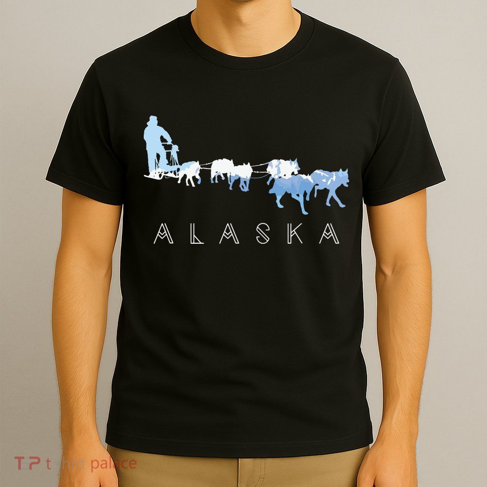Alaska Sled Dogs Mushing Sled Dog Team Snow Mountain Scene T-Shirt