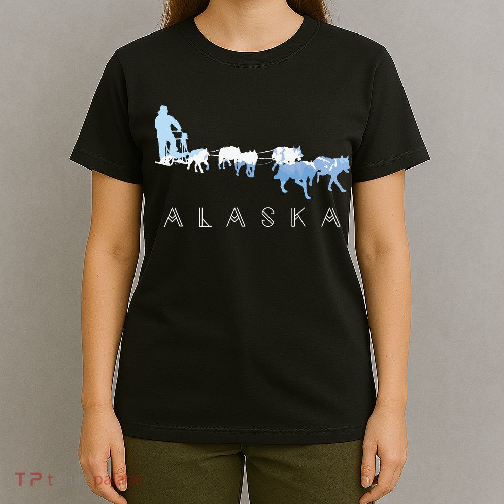 Alaska Sled Dogs Mushing Sled Dog Team Snow Mountain Scene T-Shirt