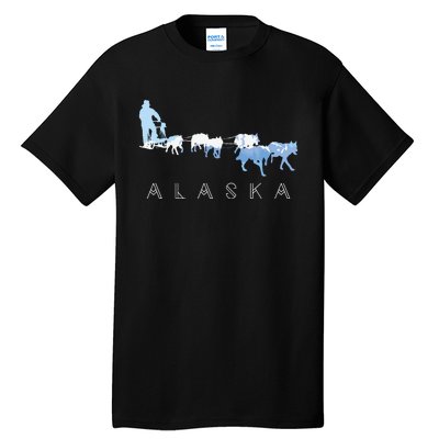 Alaska Sled Dogs Mushing Sled Dog Team Snow Mountain Scene Tall T-Shirt