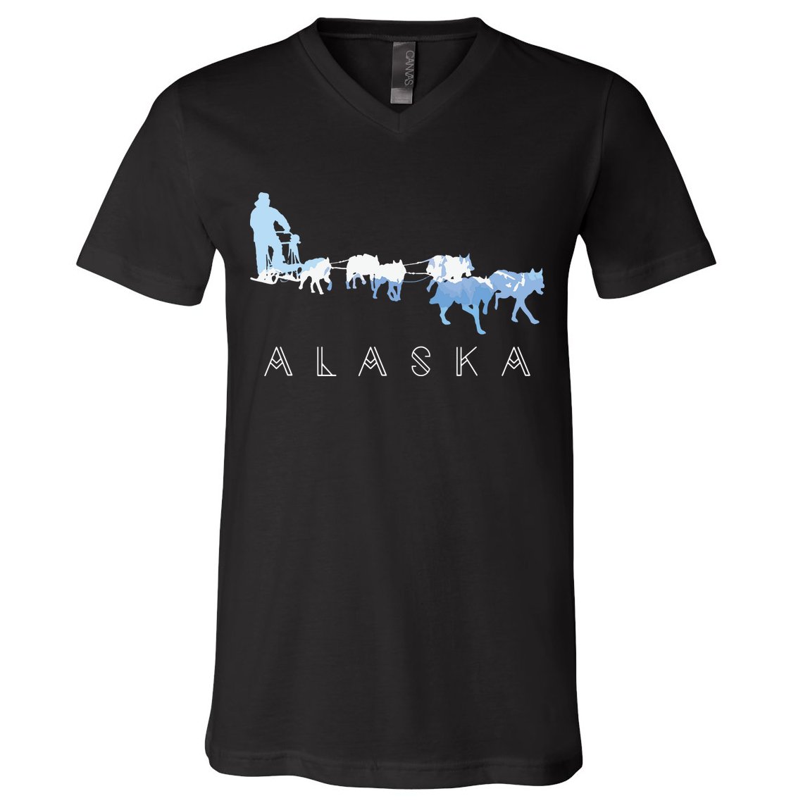 Alaska Sled Dogs Mushing Sled Dog Team Snow Mountain Scene V-Neck T-Shirt