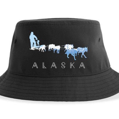 Alaska Sled Dogs Mushing Sled Dog Team Snow Mountain Scene Sustainable Bucket Hat