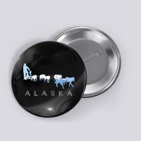 Alaska Sled Dogs Mushing Sled Dog Team Snow Mountain Scene Button