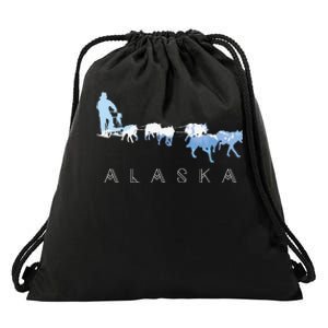 Alaska Sled Dogs Mushing Sled Dog Team Snow Mountain Scene Drawstring Bag