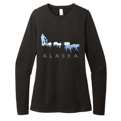 Alaska Sled Dogs Mushing Sled Dog Team Snow Mountain Scene Womens CVC Long Sleeve Shirt