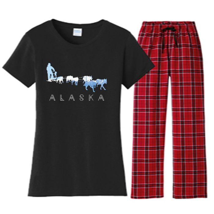 Alaska Sled Dogs Mushing Sled Dog Team Snow Mountain Scene Women's Flannel Pajama Set