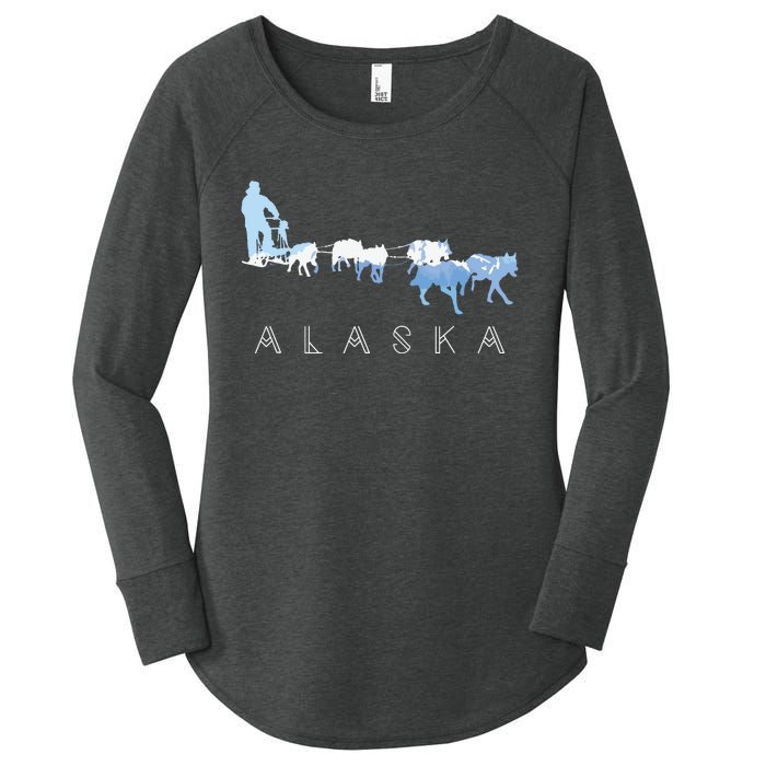 Alaska Sled Dogs Mushing Sled Dog Team Snow Mountain Scene Women's Perfect Tri Tunic Long Sleeve Shirt