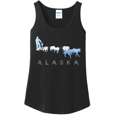 Alaska Sled Dogs Mushing Sled Dog Team Snow Mountain Scene Ladies Essential Tank