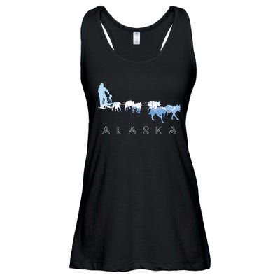 Alaska Sled Dogs Mushing Sled Dog Team Snow Mountain Scene Ladies Essential Flowy Tank