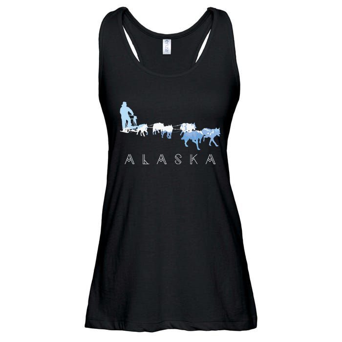 Alaska Sled Dogs Mushing Sled Dog Team Snow Mountain Scene Ladies Essential Flowy Tank