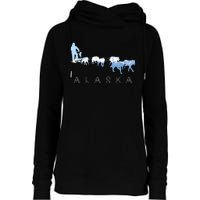 Alaska Sled Dogs Mushing Sled Dog Team Snow Mountain Scene Womens Funnel Neck Pullover Hood