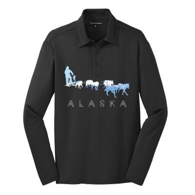 Alaska Sled Dogs Mushing Sled Dog Team Snow Mountain Scene Silk Touch Performance Long Sleeve Polo