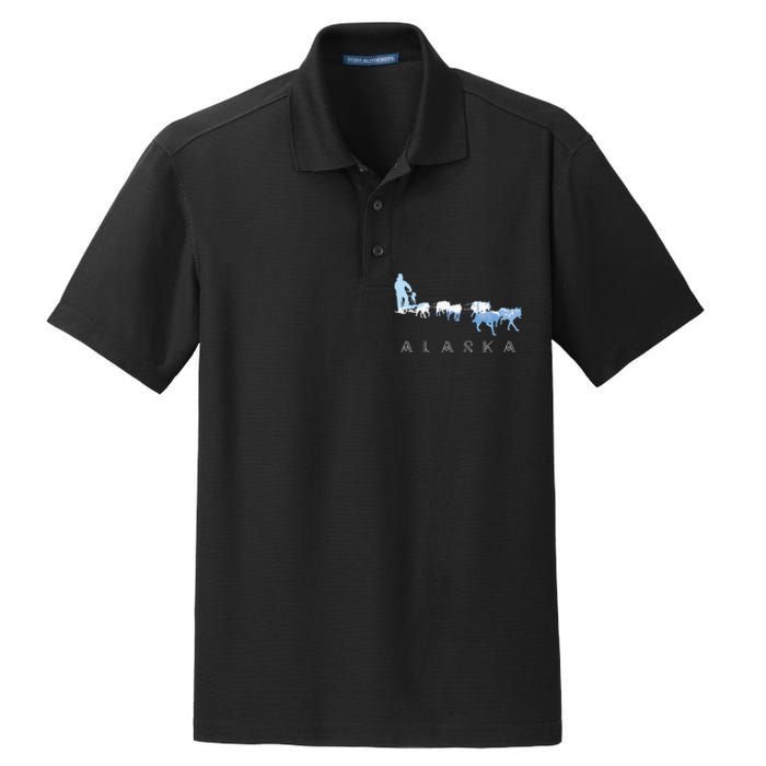 Alaska Sled Dogs Mushing Sled Dog Team Snow Mountain Scene Dry Zone Grid Polo