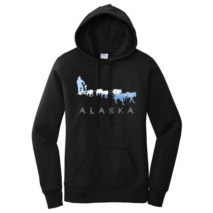 Alaska Sled Dogs Mushing Sled Dog Team Snow Mountain Scene Women's Pullover Hoodie