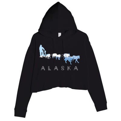 Alaska Sled Dogs Mushing Sled Dog Team Snow Mountain Scene Crop Fleece Hoodie