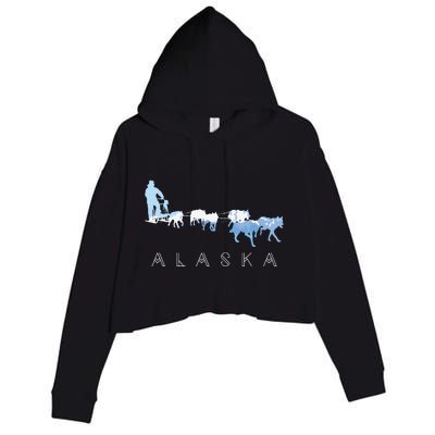 Alaska Sled Dogs Mushing Sled Dog Team Snow Mountain Scene Crop Fleece Hoodie