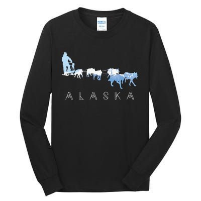 Alaska Sled Dogs Mushing Sled Dog Team Snow Mountain Scene Tall Long Sleeve T-Shirt