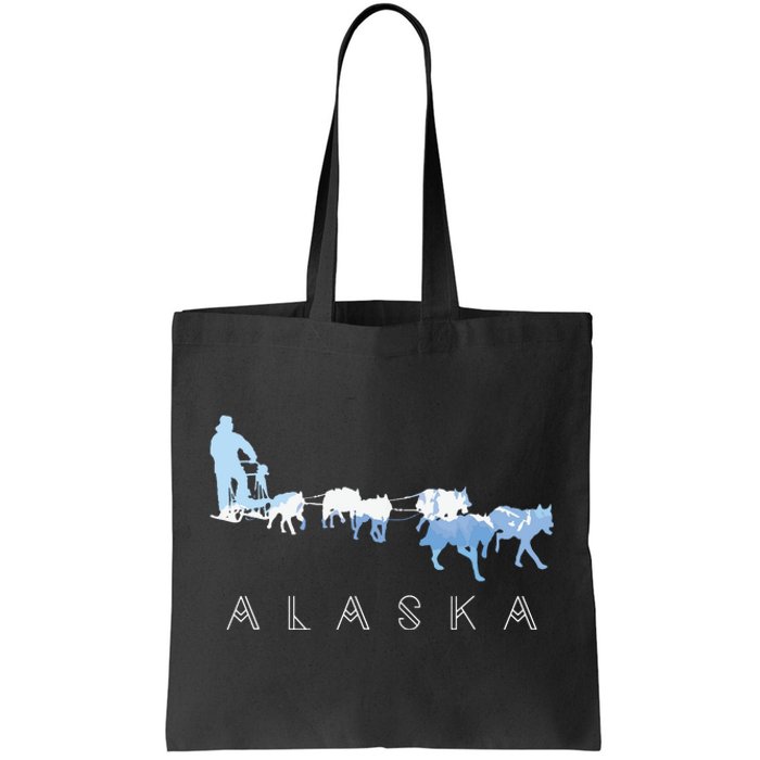 Alaska Sled Dogs Mushing Sled Dog Team Snow Mountain Scene Tote Bag