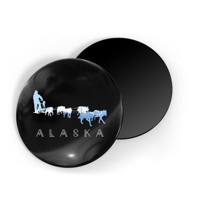 Alaska Sled Dogs Mushing Sled Dog Team Snow Mountain Scene Magnet