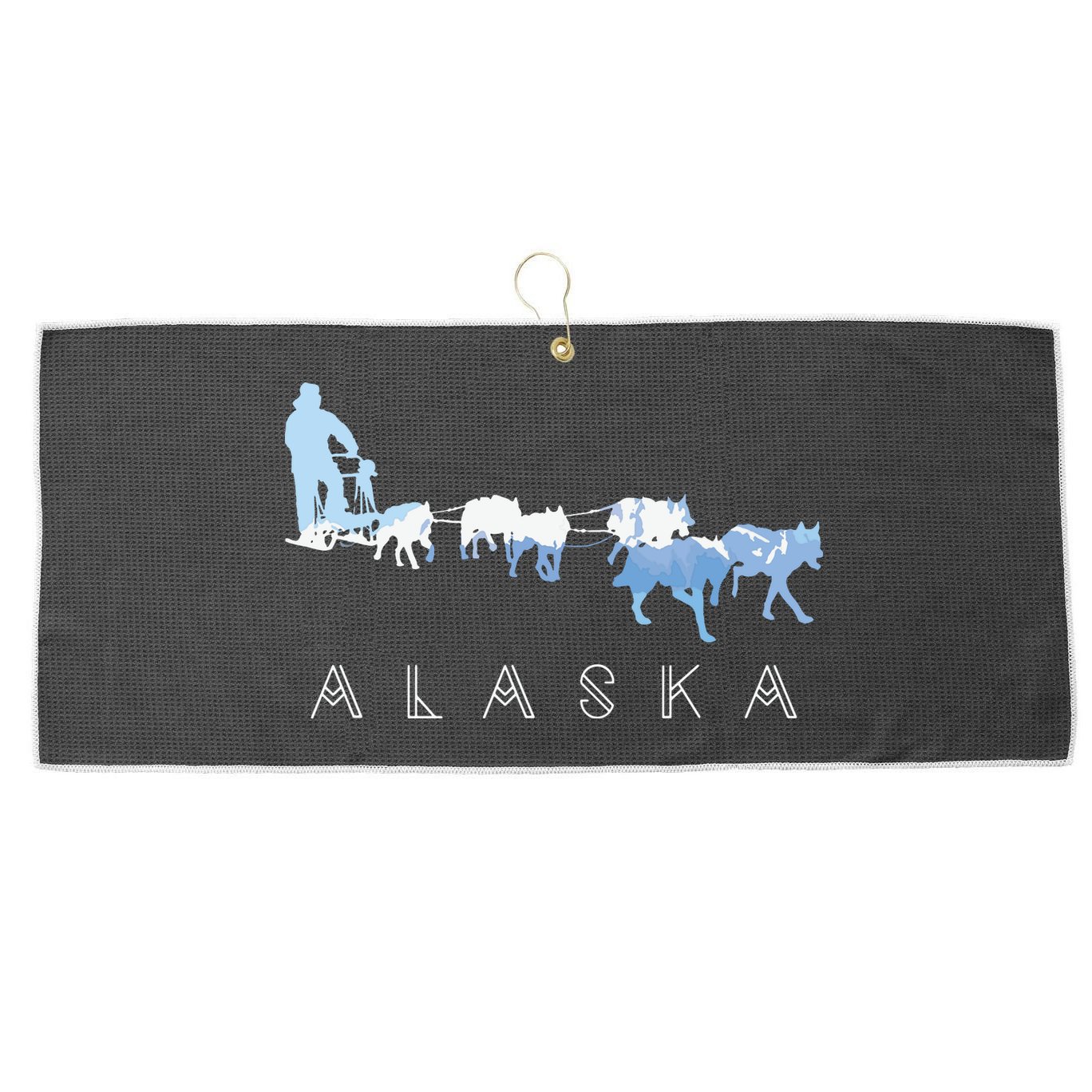 Alaska Sled Dogs Mushing Sled Dog Team Snow Mountain Scene Large Microfiber Waffle Golf Towel