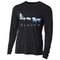 Alaska Sled Dogs Mushing Sled Dog Team Snow Mountain Scene Cooling Performance Long Sleeve Crew