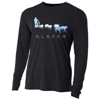 Alaska Sled Dogs Mushing Sled Dog Team Snow Mountain Scene Cooling Performance Long Sleeve Crew