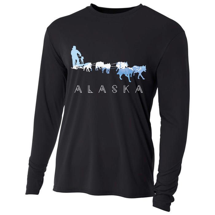 Alaska Sled Dogs Mushing Sled Dog Team Snow Mountain Scene Cooling Performance Long Sleeve Crew