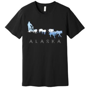 Alaska Sled Dogs Mushing Sled Dog Team Snow Mountain Scene Premium T-Shirt