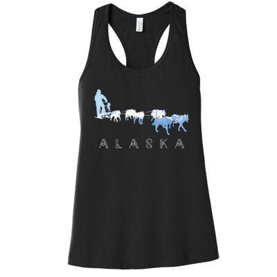 Alaska Sled Dogs Mushing Sled Dog Team Snow Mountain Scene Women's Racerback Tank