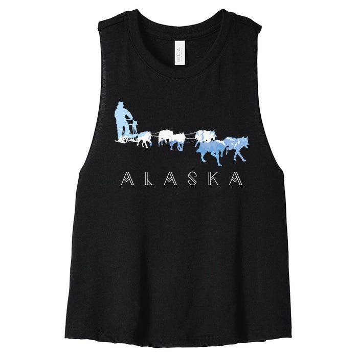 Alaska Sled Dogs Mushing Sled Dog Team Snow Mountain Scene Women's Racerback Cropped Tank