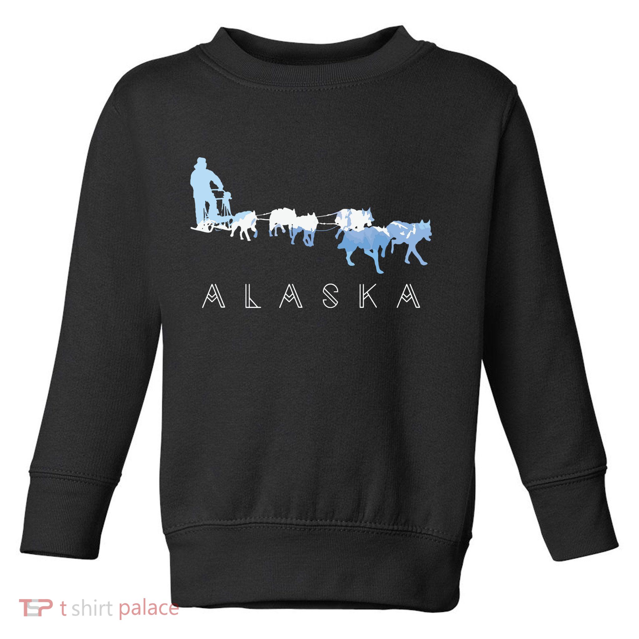 Alaska Sled Dogs Mushing Sled Dog Team Snow Mountain Scene Toddler Sweatshirt