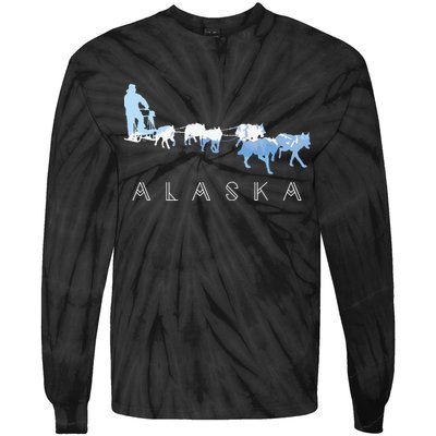 Alaska Sled Dogs Mushing Sled Dog Team Snow Mountain Scene Tie-Dye Long Sleeve Shirt