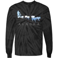 Alaska Sled Dogs Mushing Sled Dog Team Snow Mountain Scene Tie-Dye Long Sleeve Shirt