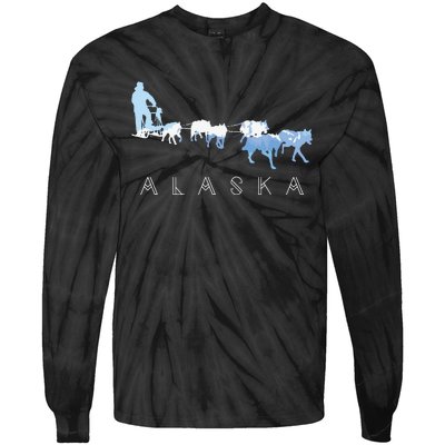 Alaska Sled Dogs Mushing Sled Dog Team Snow Mountain Scene Tie-Dye Long Sleeve Shirt