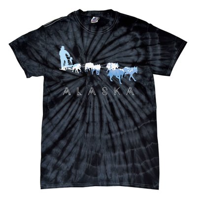 Alaska Sled Dogs Mushing Sled Dog Team Snow Mountain Scene Tie-Dye T-Shirt