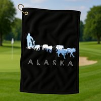 Alaska Sled Dogs Mushing Sled Dog Team Snow Mountain Scene Golf Towel