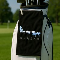 Alaska Sled Dogs Mushing Sled Dog Team Snow Mountain Scene Golf Towel