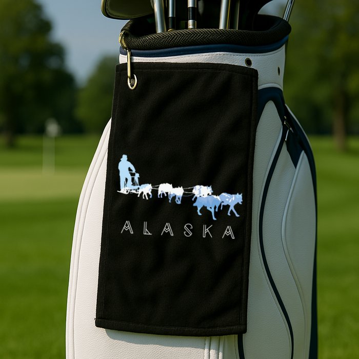 Alaska Sled Dogs Mushing Sled Dog Team Snow Mountain Scene Golf Towel