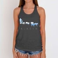 Alaska Sled Dogs Mushing Sled Dog Team Snow Mountain Scene Women's Knotted Racerback Tank