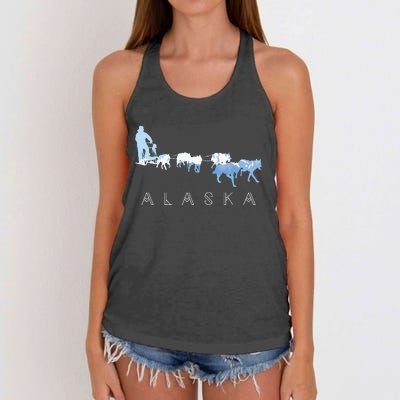 Alaska Sled Dogs Mushing Sled Dog Team Snow Mountain Scene Women's Knotted Racerback Tank