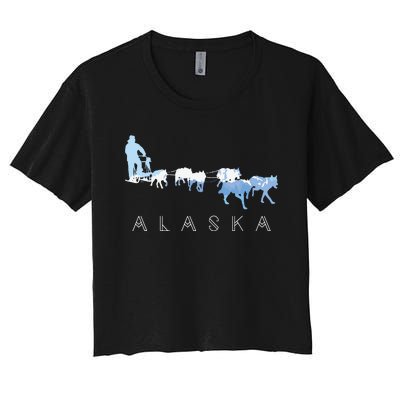 Alaska Sled Dogs Mushing Sled Dog Team Snow Mountain Scene Women's Crop Top Tee