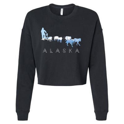 Alaska Sled Dogs Mushing Sled Dog Team Snow Mountain Scene Cropped Pullover Crew