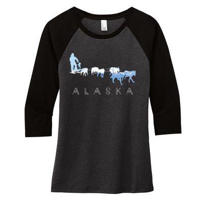 Alaska Sled Dogs Mushing Sled Dog Team Snow Mountain Scene Women's Tri-Blend 3/4-Sleeve Raglan Shirt