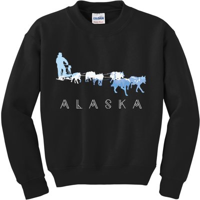 Alaska Sled Dogs Mushing Sled Dog Team Snow Mountain Scene Kids Sweatshirt
