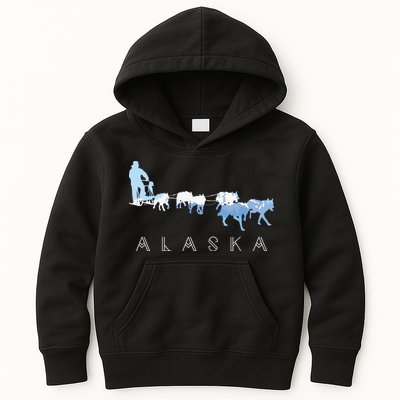 Alaska Sled Dogs Mushing Sled Dog Team Snow Mountain Scene Kids Hoodie