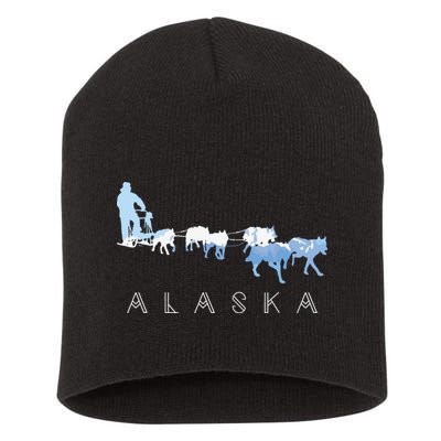 Alaska Sled Dogs Mushing Sled Dog Team Snow Mountain Scene Short Acrylic Beanie