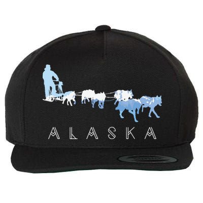 Alaska Sled Dogs Mushing Sled Dog Team Snow Mountain Scene Wool Snapback Cap