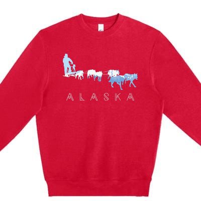 Alaska Sled Dogs Mushing Sled Dog Team Snow Mountain Scene Premium Crewneck Sweatshirt