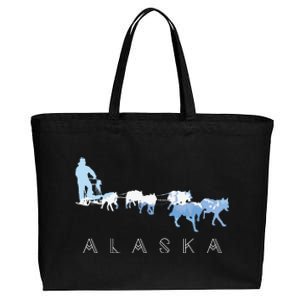 Alaska Sled Dogs Mushing Sled Dog Team Snow Mountain Scene Cotton Canvas Jumbo Tote